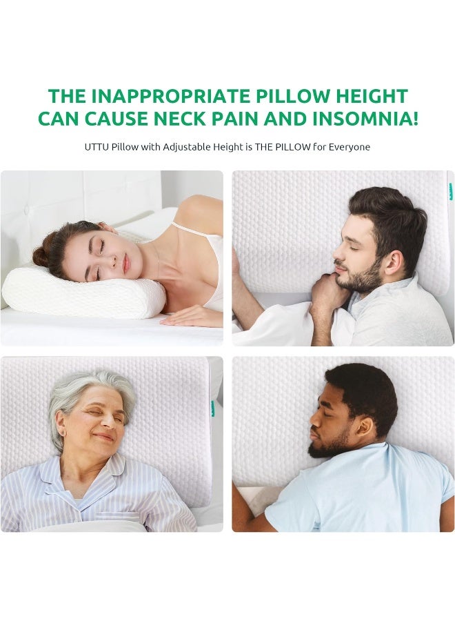UTTU Sandwich Pillow Queen Size, Contour Pillow for Side Sleepers, Orthopedic Pillow for Neck Pain Relief, Cervical Memory Foam Pillow for Back Pain, Adjustable Memory Foam Pillow, CertiPUR-US - Image 3